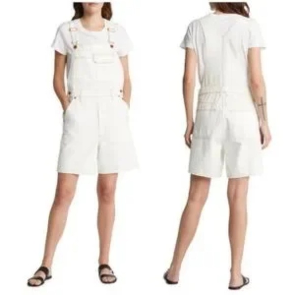 NWT SLVRLAKE + Net Sustain Organic Denim Overalls In Natural White - Picture 1 of 11